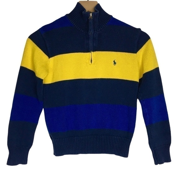 POLO by RALPH LAUREN Quarter Zip Sweater Stripe Classic Kid’s Boy’s Size Small - Picture 1 of 9
